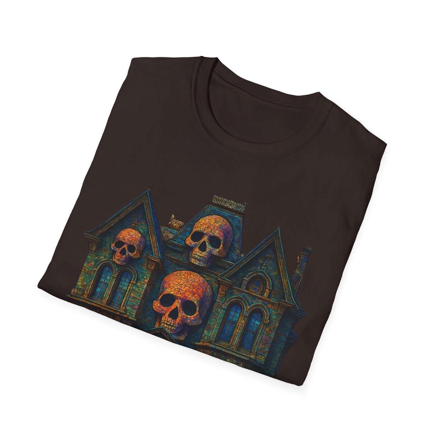 Haunted Skull Mansion T Shirt Gothic Horror House Halloween Tee Unisex Soft style T Shirt