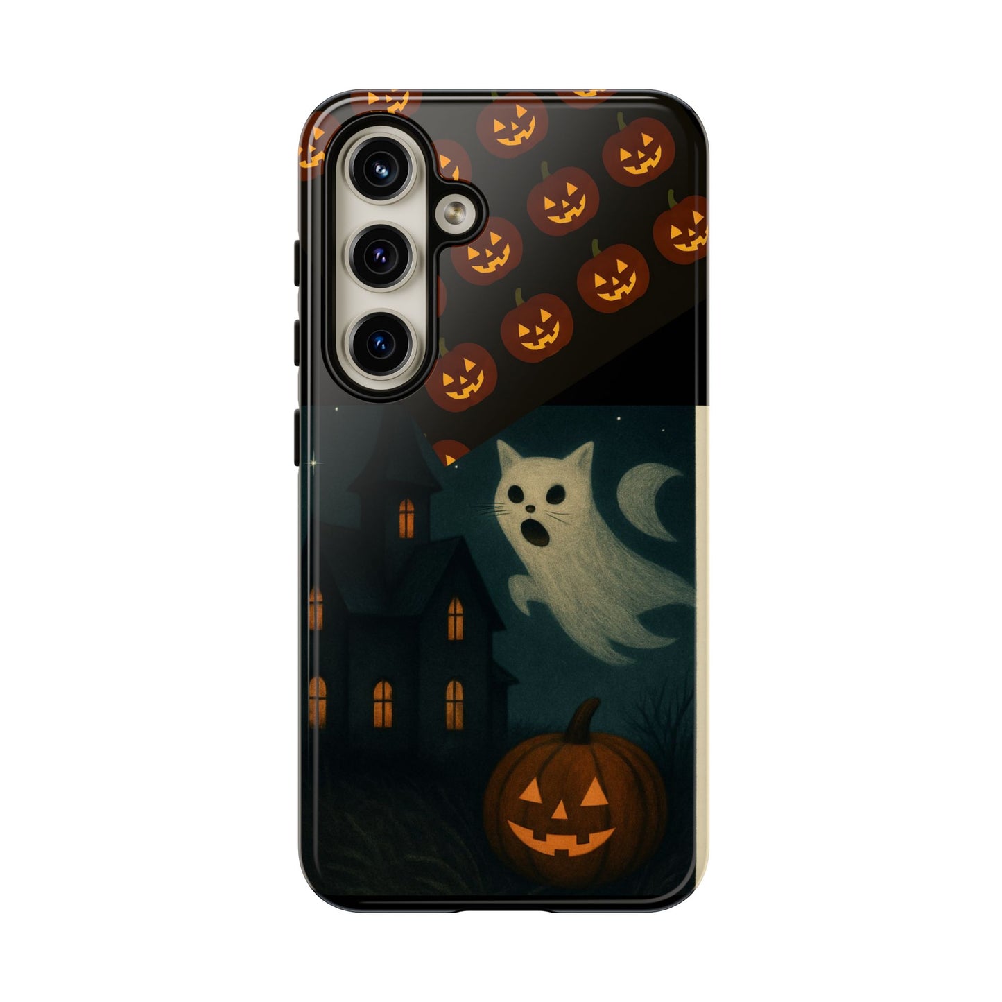 Phone Case, Halloween Haunted House Cat Ghost iPhone 16, 15, 14, Pixel 8, 6 Samsung Galaxy 25, 24, 23