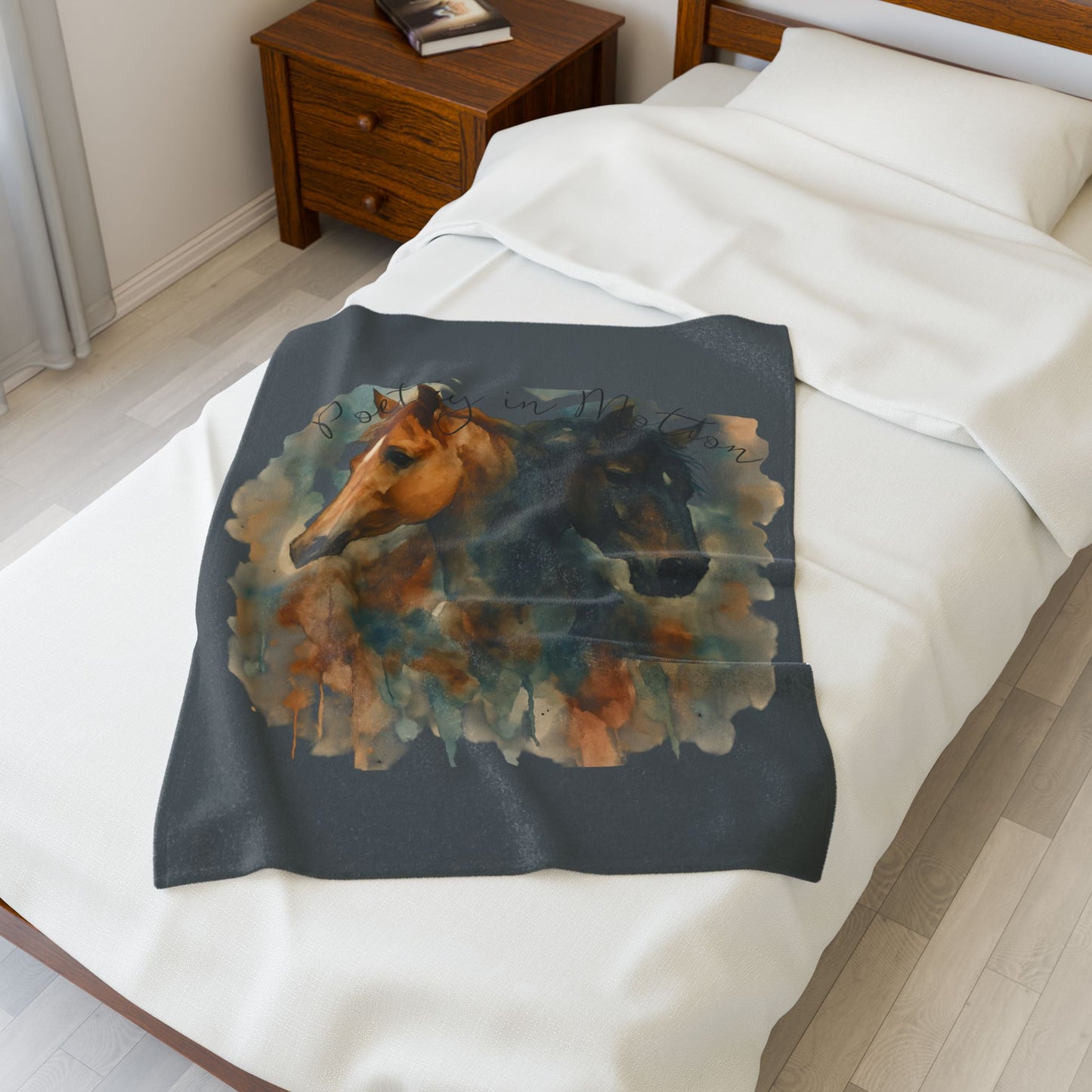 Watercolor Horse Blanket, Cozy Western Ranch Throw with Horse Lovers Art