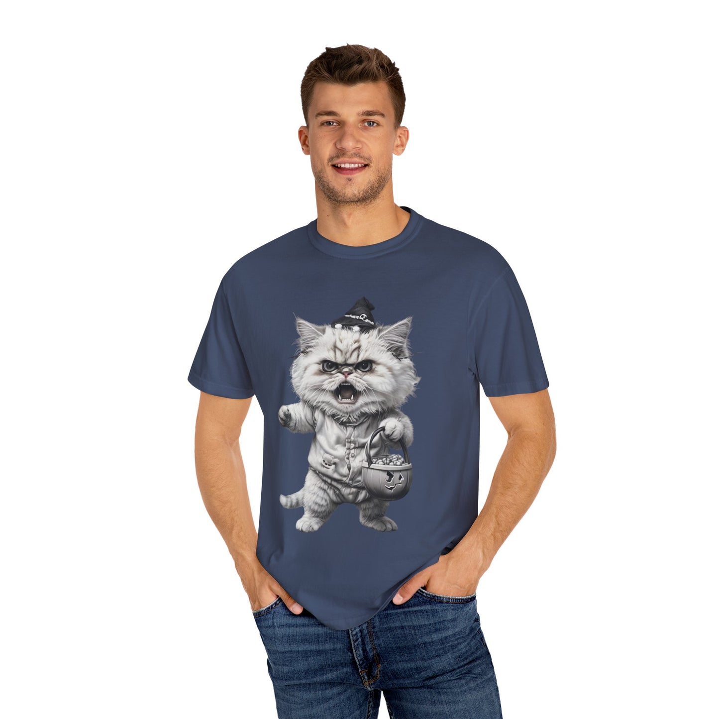 Angry Halloween Cat T Shirt Funny Spooky Kitten Tee Gothic Trick or Treat Shirt Unisex Garment Dyed T shirt