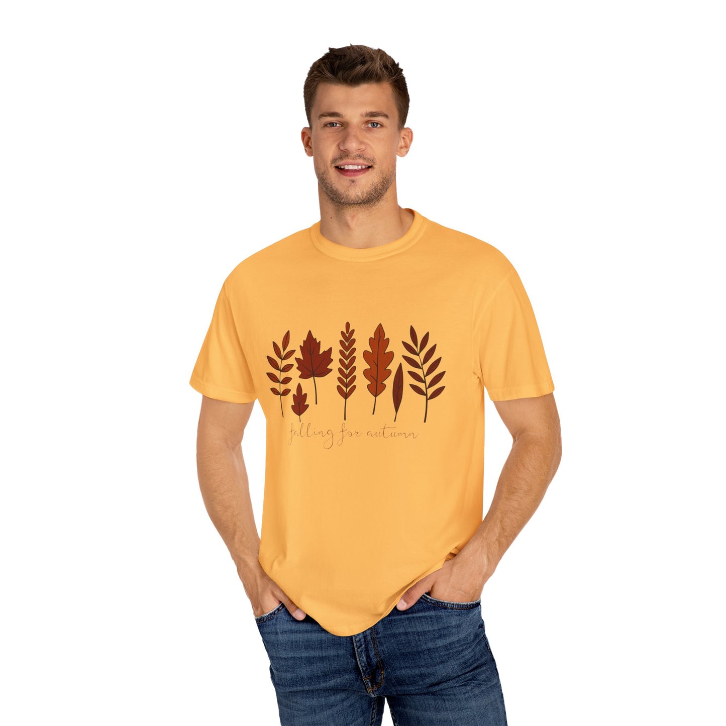 Falling for Autumn Shirt Cozy Fall Leaves Graphic Tee for Seasonal Outfits Unisex Garment Dyed T shirt
