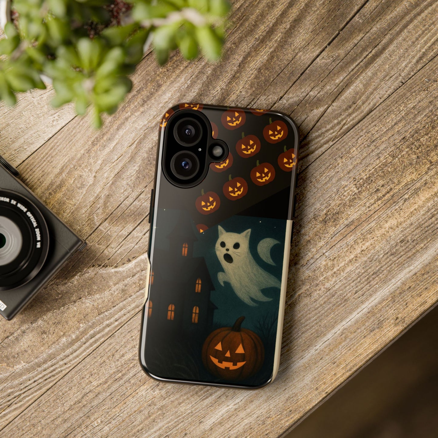 Phone Case, Halloween Haunted House Cat Ghost iPhone 16, 15, 14, Pixel 8, 6 Samsung Galaxy 25, 24, 23