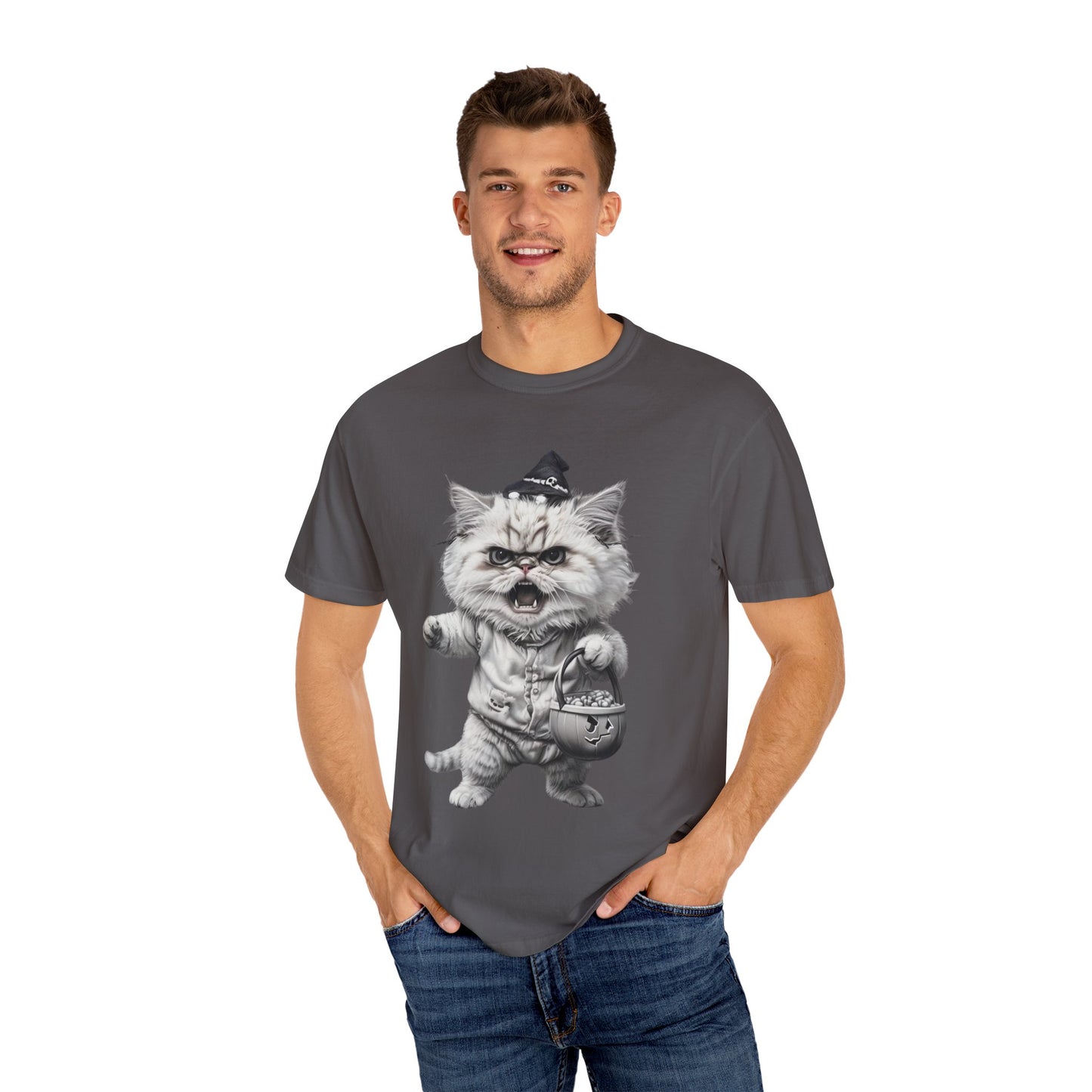 Angry Halloween Cat T Shirt Funny Spooky Kitten Tee Gothic Trick or Treat Shirt Unisex Garment Dyed T shirt