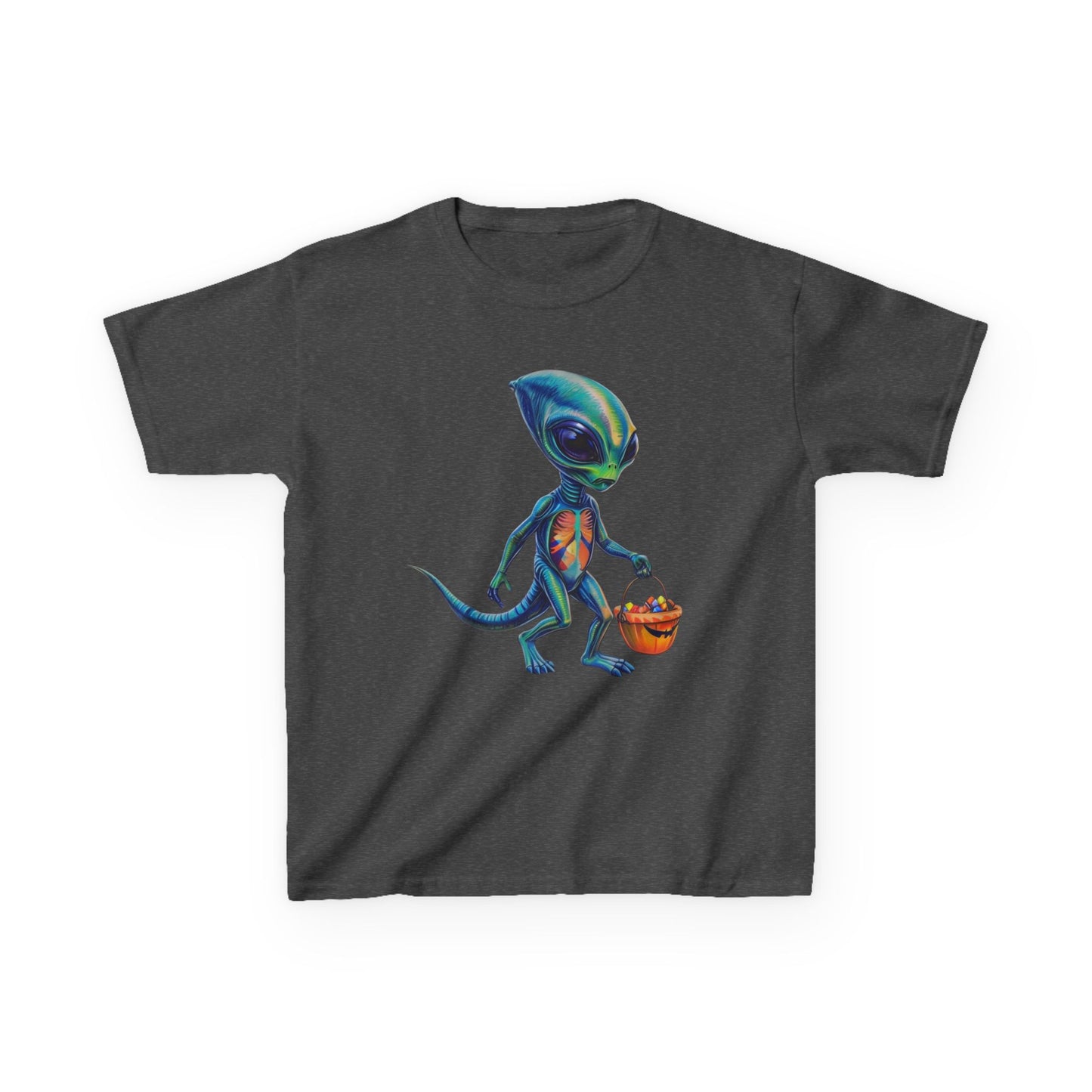 Alien Trick or Treat Halloween Kids T Shirt Cute Sci Fi Costume Tee Kids Heavy Cotton™ Tee