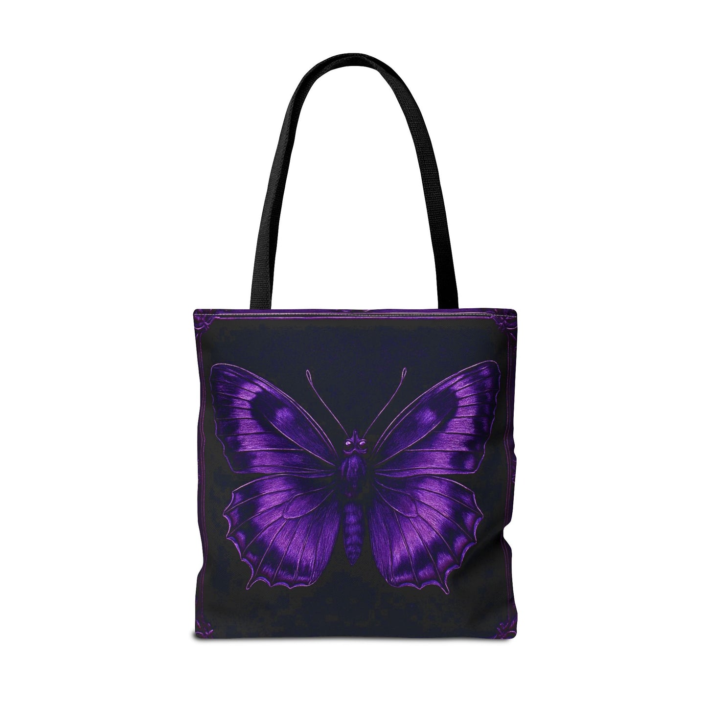 Purple Butterfly Tote Bag, Gothic Aesthetic Tote, Dark Fashion Bag, Nature Inspired Carryall Tote Bag (AOP)