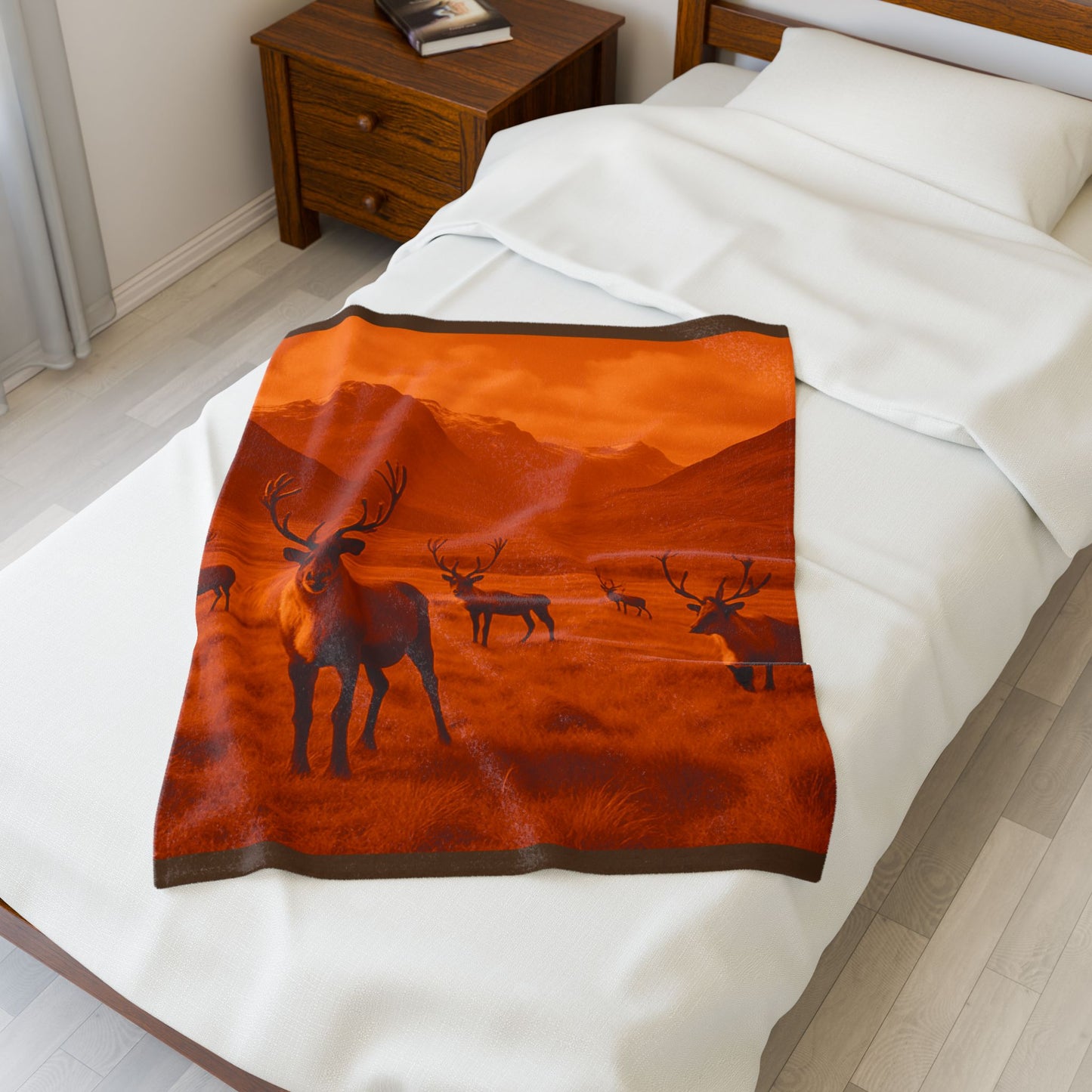 Elk Deer Wildlife Blanket Cozy Hunting Cabin Lodge Plush Velveteen Throw Rustic Mountain Nature Decor Bedding