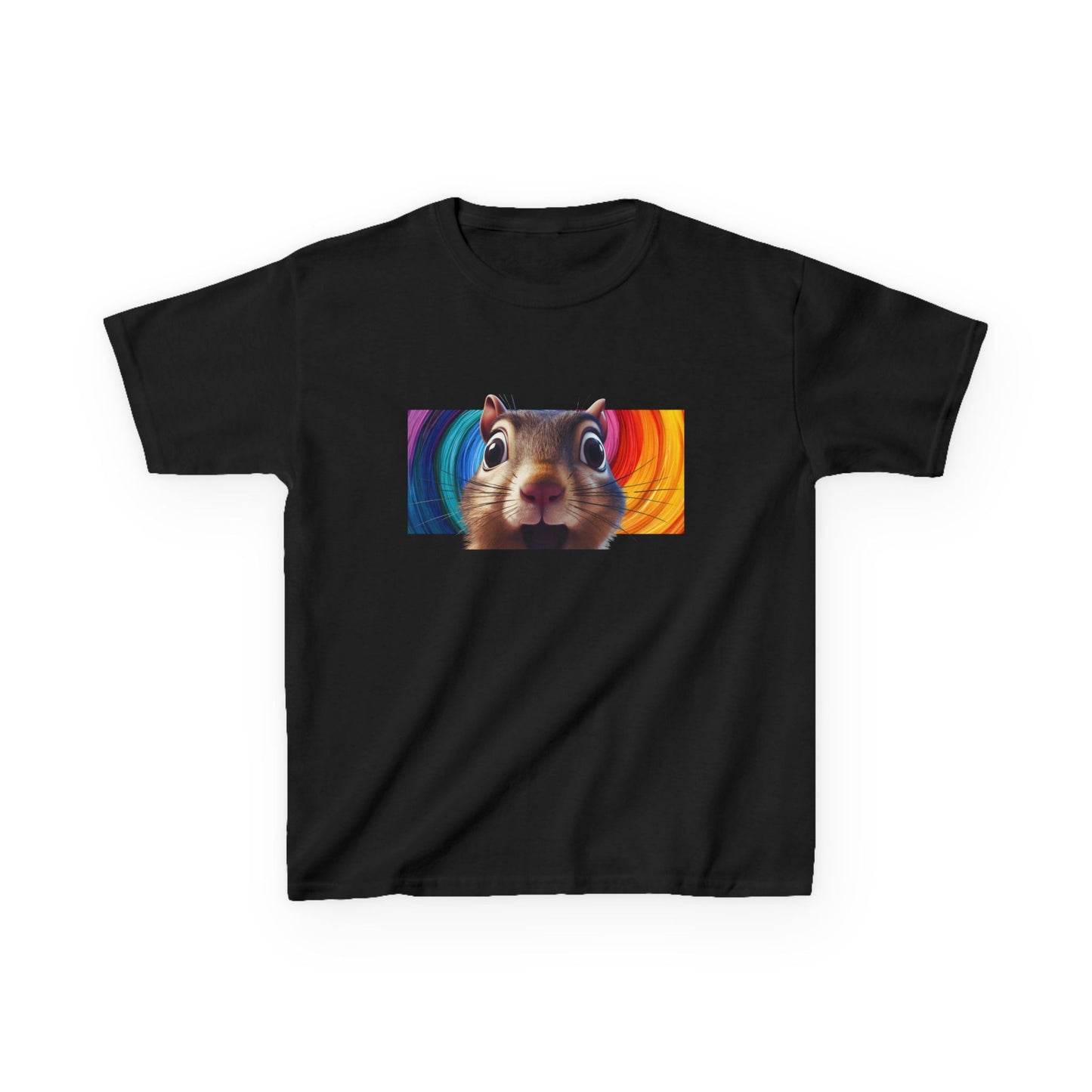 Funny Squirrel Kids T Shirt with Cute Cartoon Chipmunk Rainbow Graphic Tee Squeek Squeek Animal Lover Gift Yellow Childrens Shirt