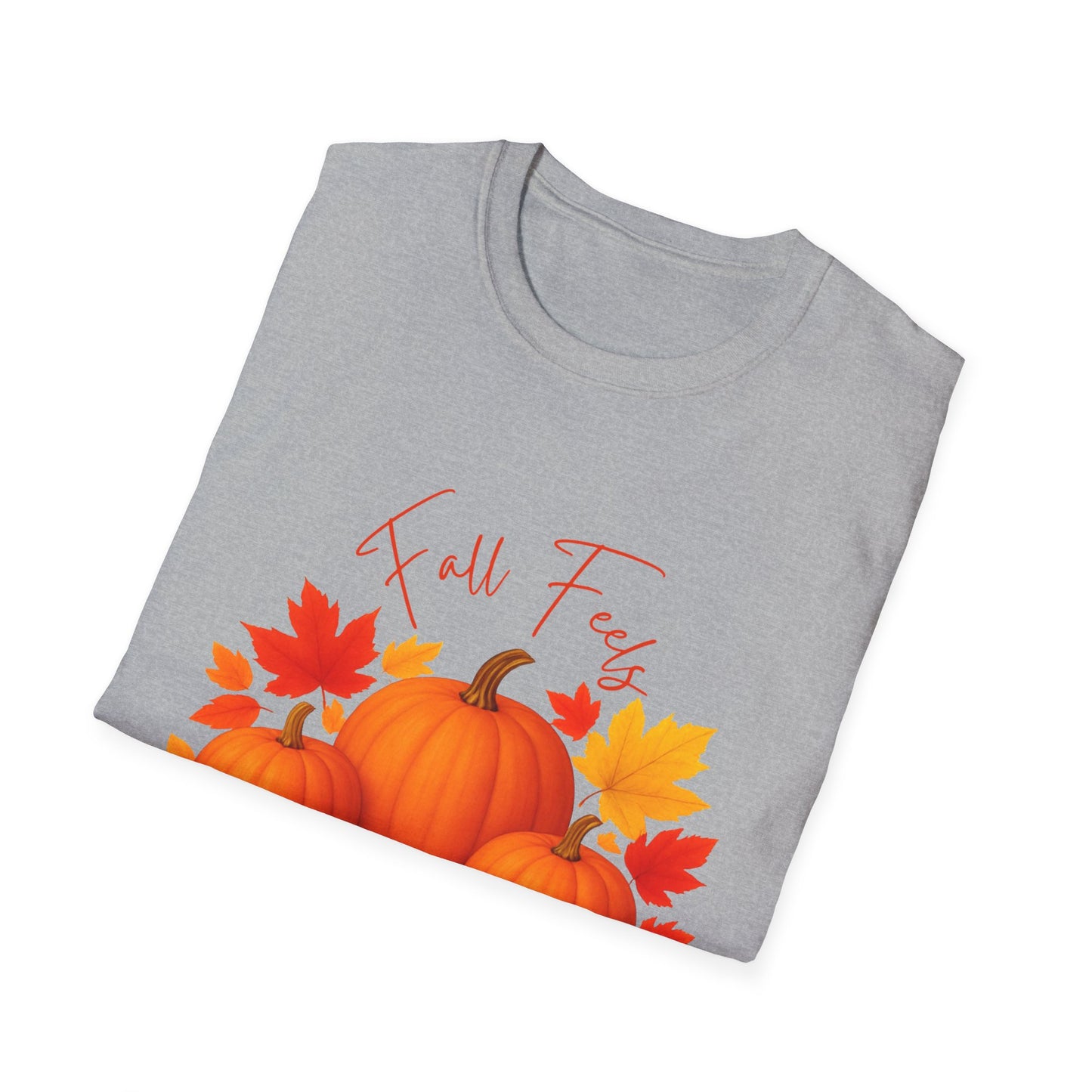 Fall Feels Pumpkin T-Shirt Cozy Autumn Leaves & Seasonal Harvest Tee Unisex Soft style T Shirt