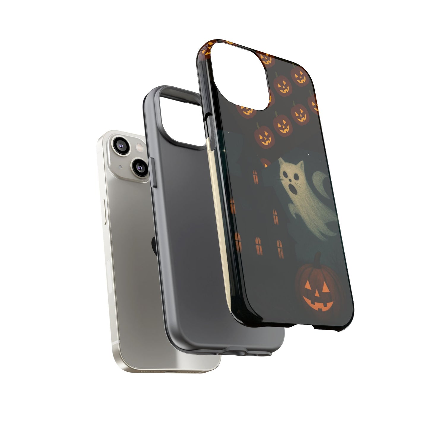 Phone Case, Halloween Haunted House Cat Ghost iPhone 16, 15, 14, Pixel 8, 6 Samsung Galaxy 25, 24, 23