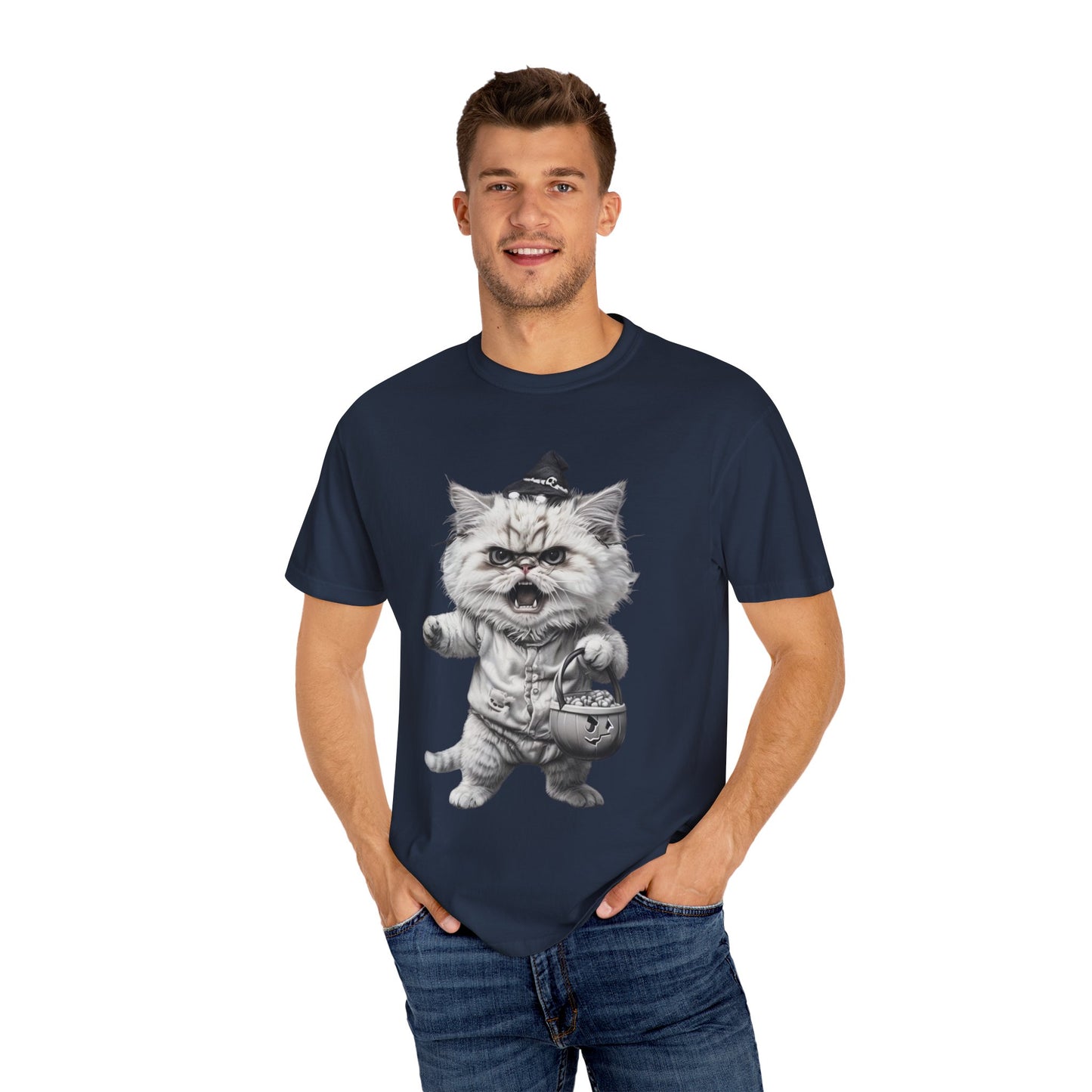 Angry Halloween Cat T Shirt Funny Spooky Kitten Tee Gothic Trick or Treat Shirt Unisex Garment Dyed T shirt