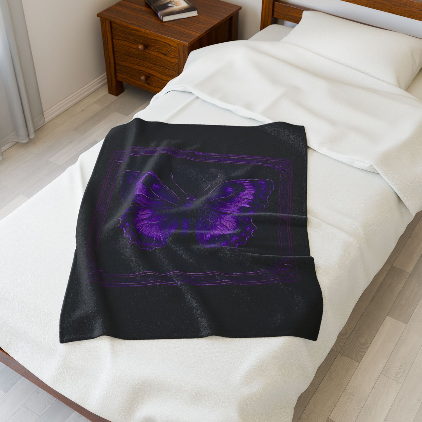 Purple Butterfly Blanket Black Throw Gothic Boho Cozy Decor Velveteen Plush Blanket