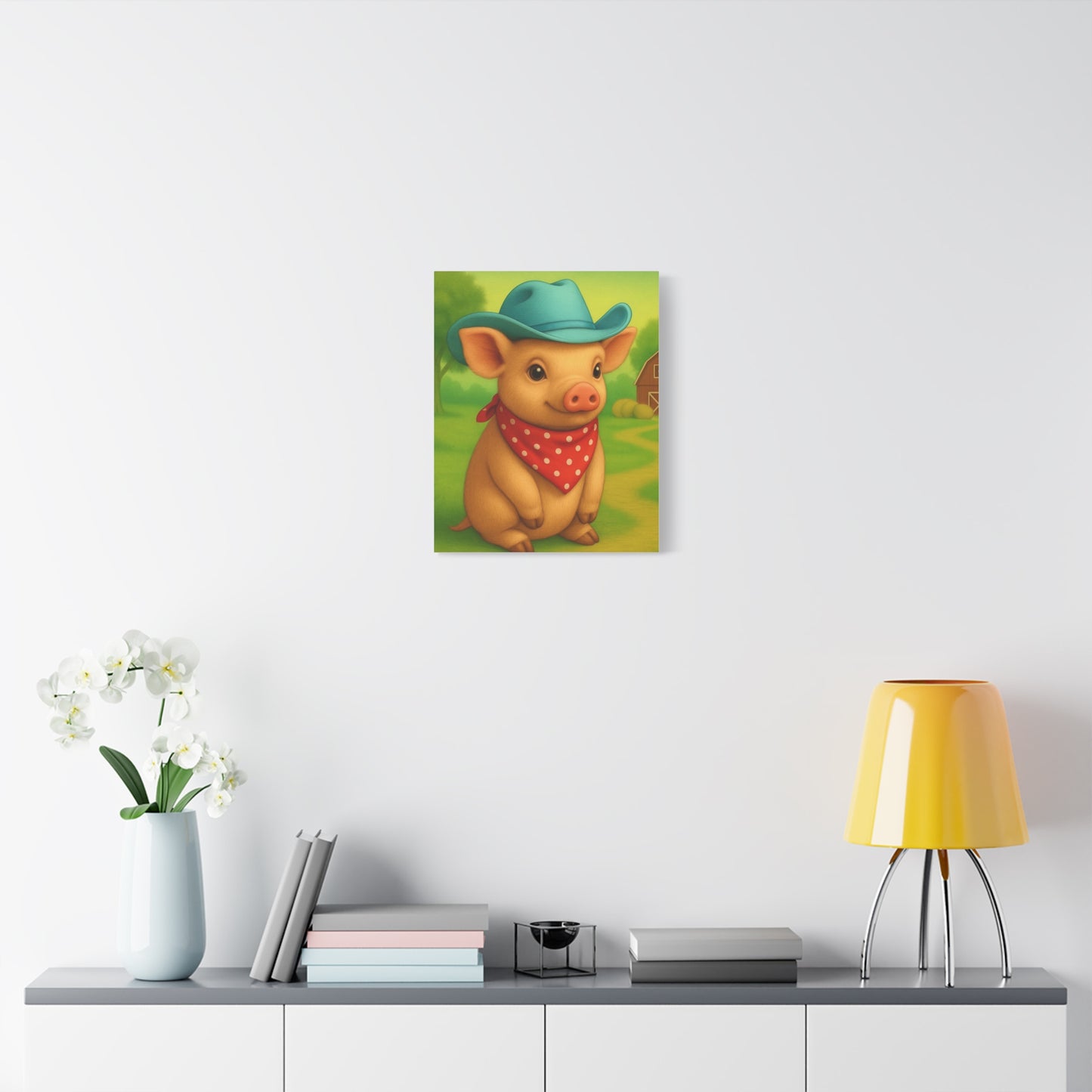 Canvas Print, Country Pig Farm Nursery Cowboy Wall Art, Matte Stretched 1 25" Decor, Farmhouse Rustic Western Print, Farm Animal Piglet Wall