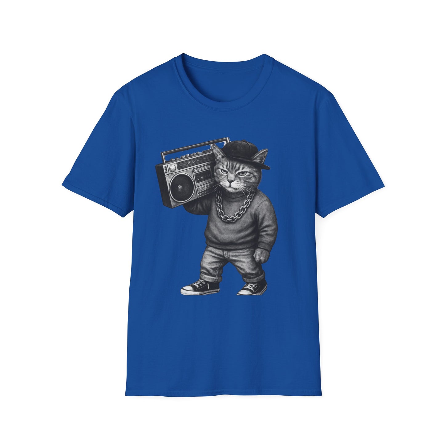 Black & White Boombox Cat T Shirt Hip Hop Streetwear Graphic Tee for Music Lovers Unisex Soft style T Shirt