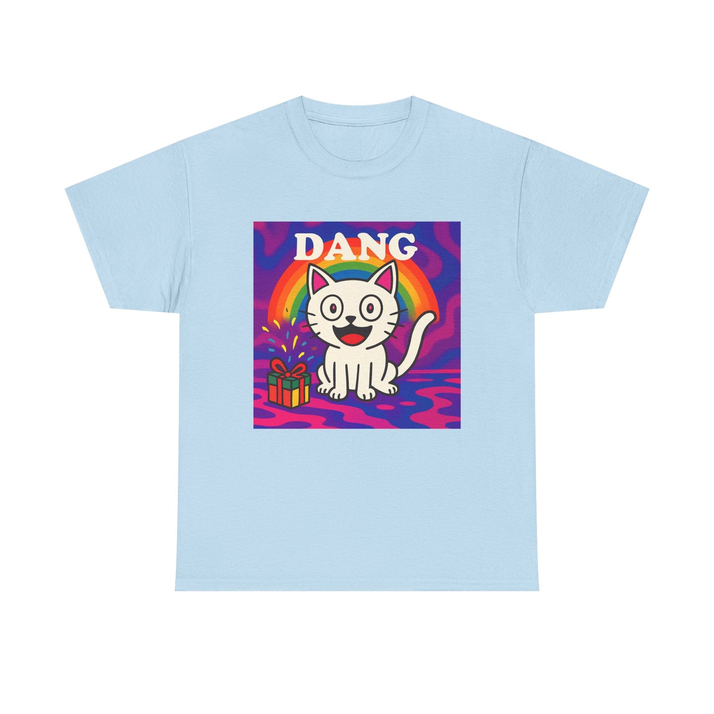 Funny Cat Rainbow T-Shirt Cute Cartoon Kitty Graphic Tee Gift
