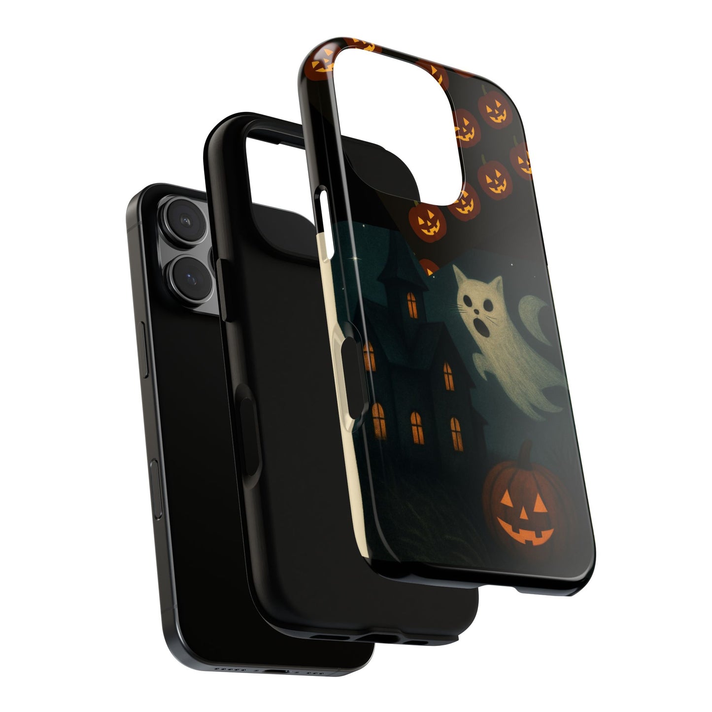Phone Case, Halloween Haunted House Cat Ghost iPhone 16, 15, 14, Pixel 8, 6 Samsung Galaxy 25, 24, 23