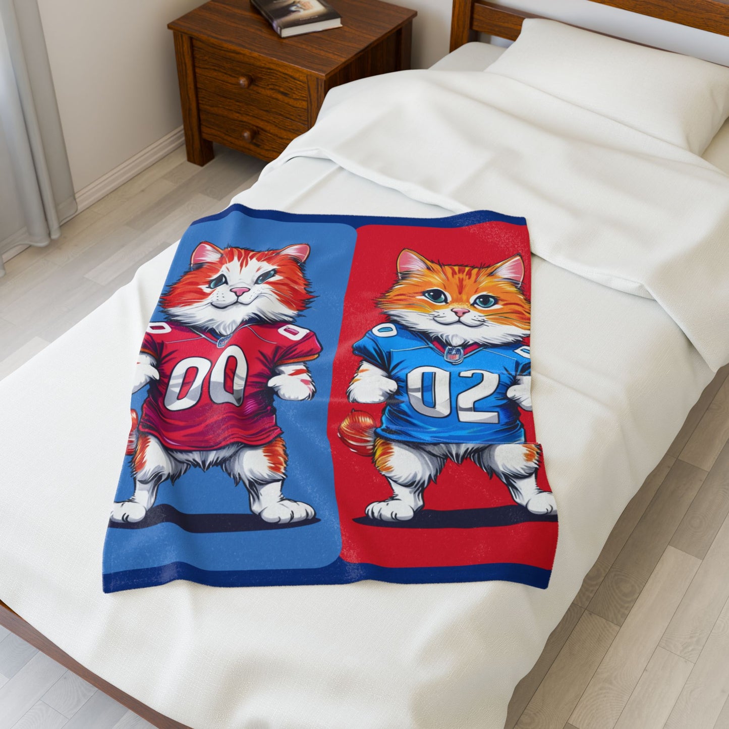 Football Cat Blanket Sports Team Cozy Throw, Funny Kitty Sports Blanket, Animal Print Fleece, Football Fans, Cozy Stadium Blanket