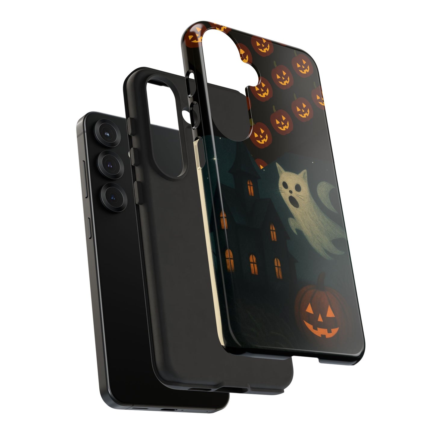 Phone Case, Halloween Haunted House Cat Ghost iPhone 16, 15, 14, Pixel 8, 6 Samsung Galaxy 25, 24, 23