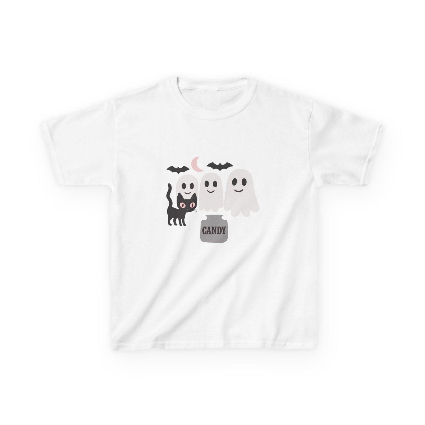 Halloween Youth Shirt Ghost Cat Candy Tee Boy Girl Pink Kids Trick or Treat T-Shirt Kids Heavy Cotton⢠Tee