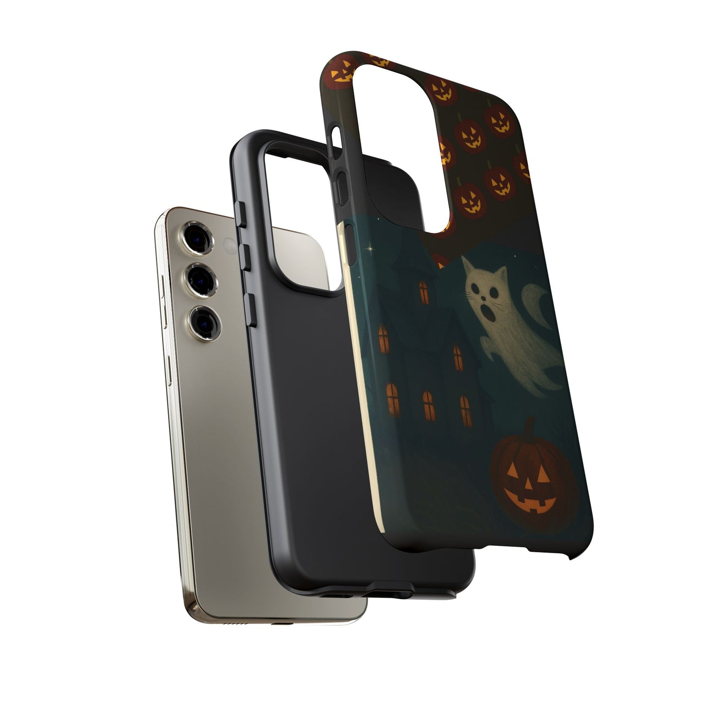 Phone Case, Halloween Haunted House Cat Ghost iPhone 16, 15, 14, Pixel 8, 6 Samsung Galaxy 25, 24, 23