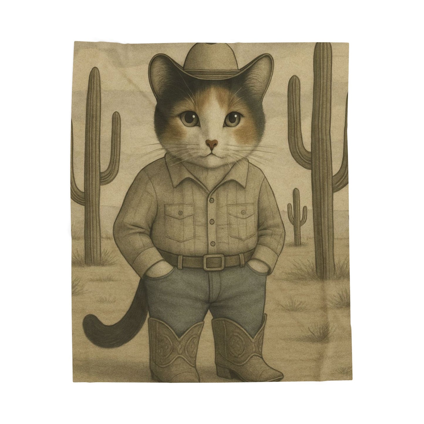 Western Cowboy Cat Blanket, Rustic Country Desert Cat Lover Gift
