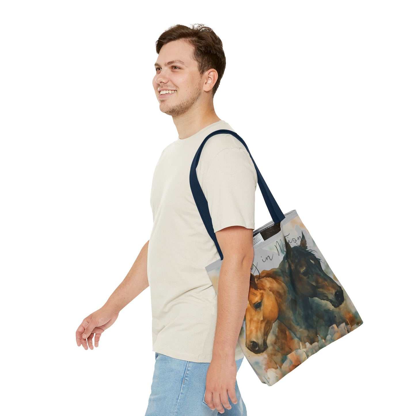 Horse Art Tote Bag, Watercolor Horses, Pretty in Motion