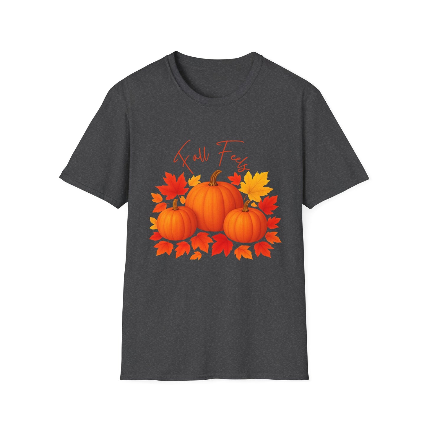 Fall Feels Pumpkin T-Shirt Cozy Autumn Leaves & Seasonal Harvest Tee Unisex Soft style T Shirt