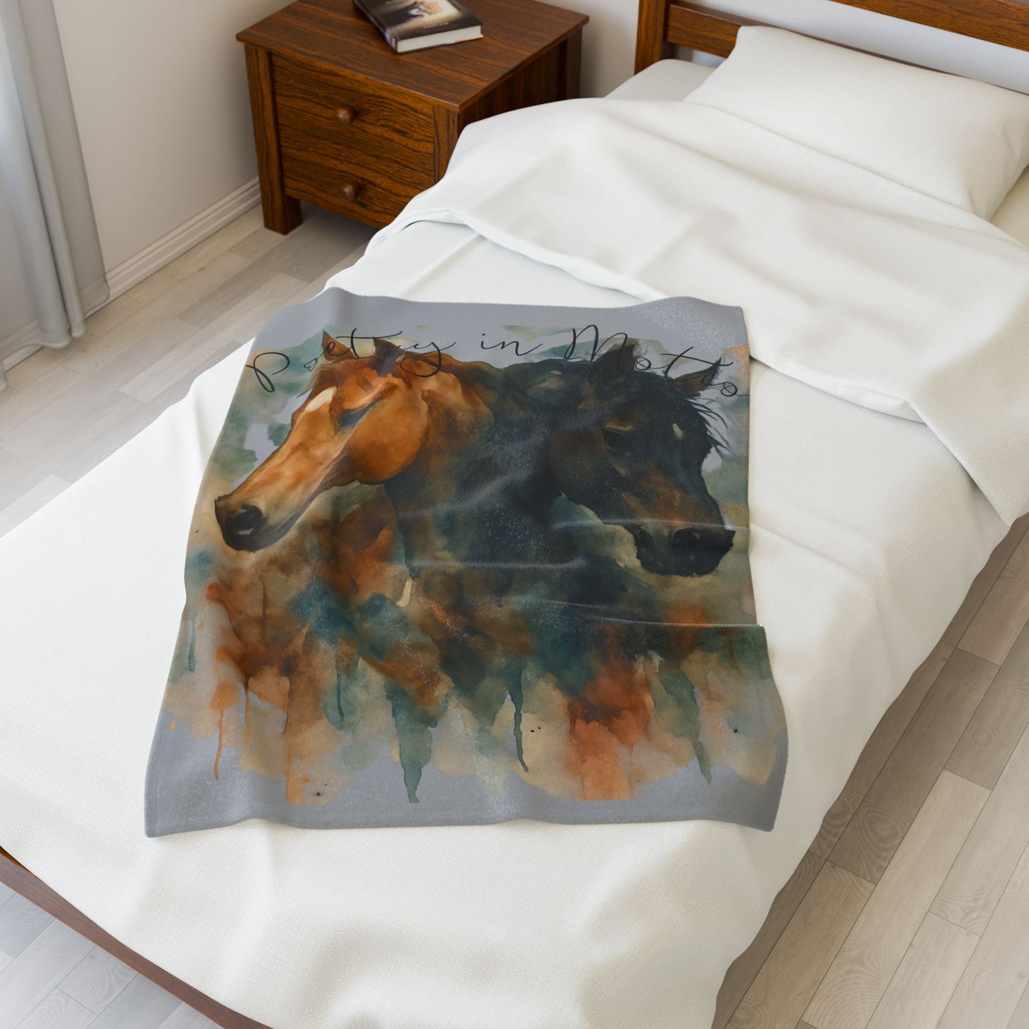 Watercolor Horse Blanket, Cozy Western Ranch Throw with Horse Lovers Art