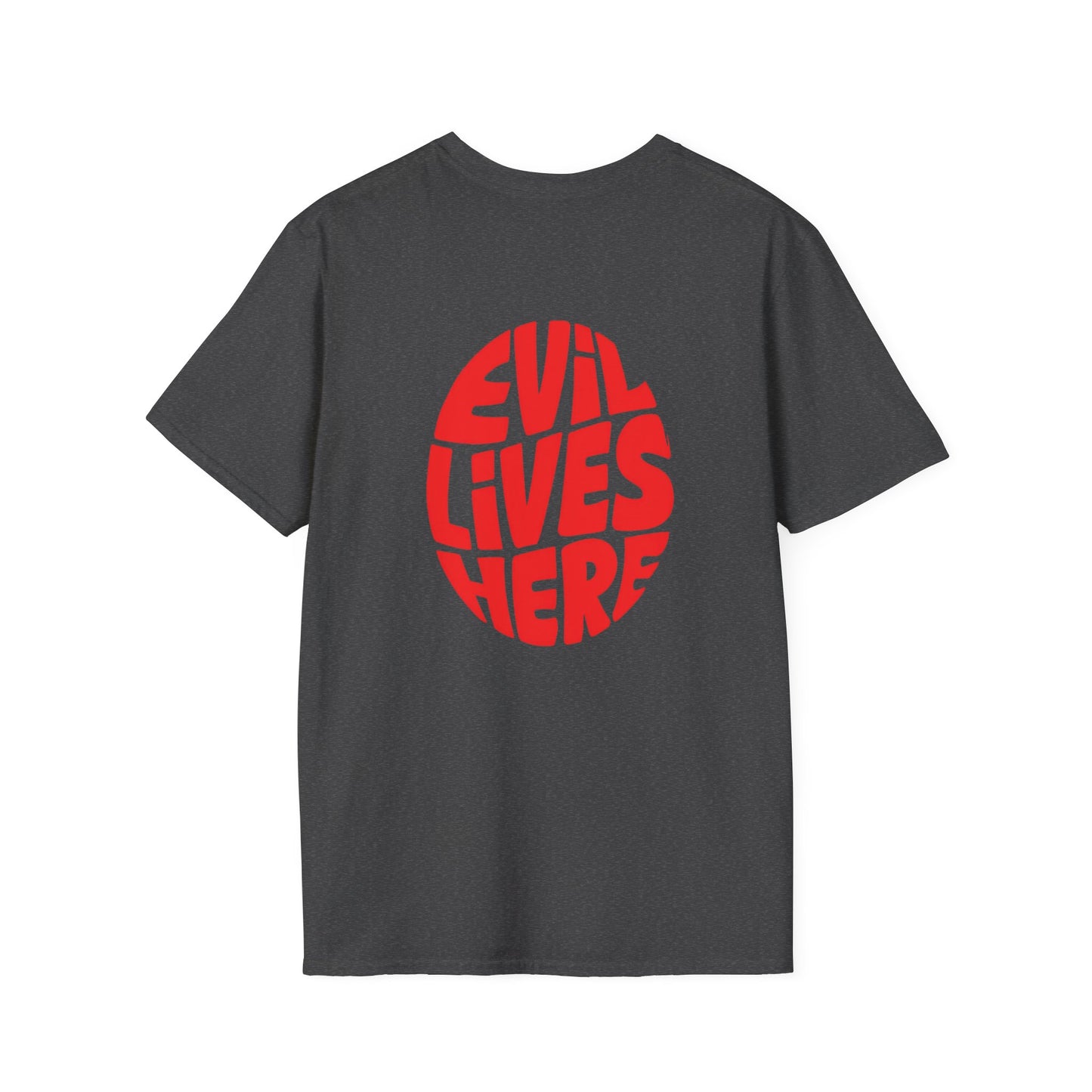 Evil Lives Here Halloween T-shirt, Spooky Retro Style, Mens