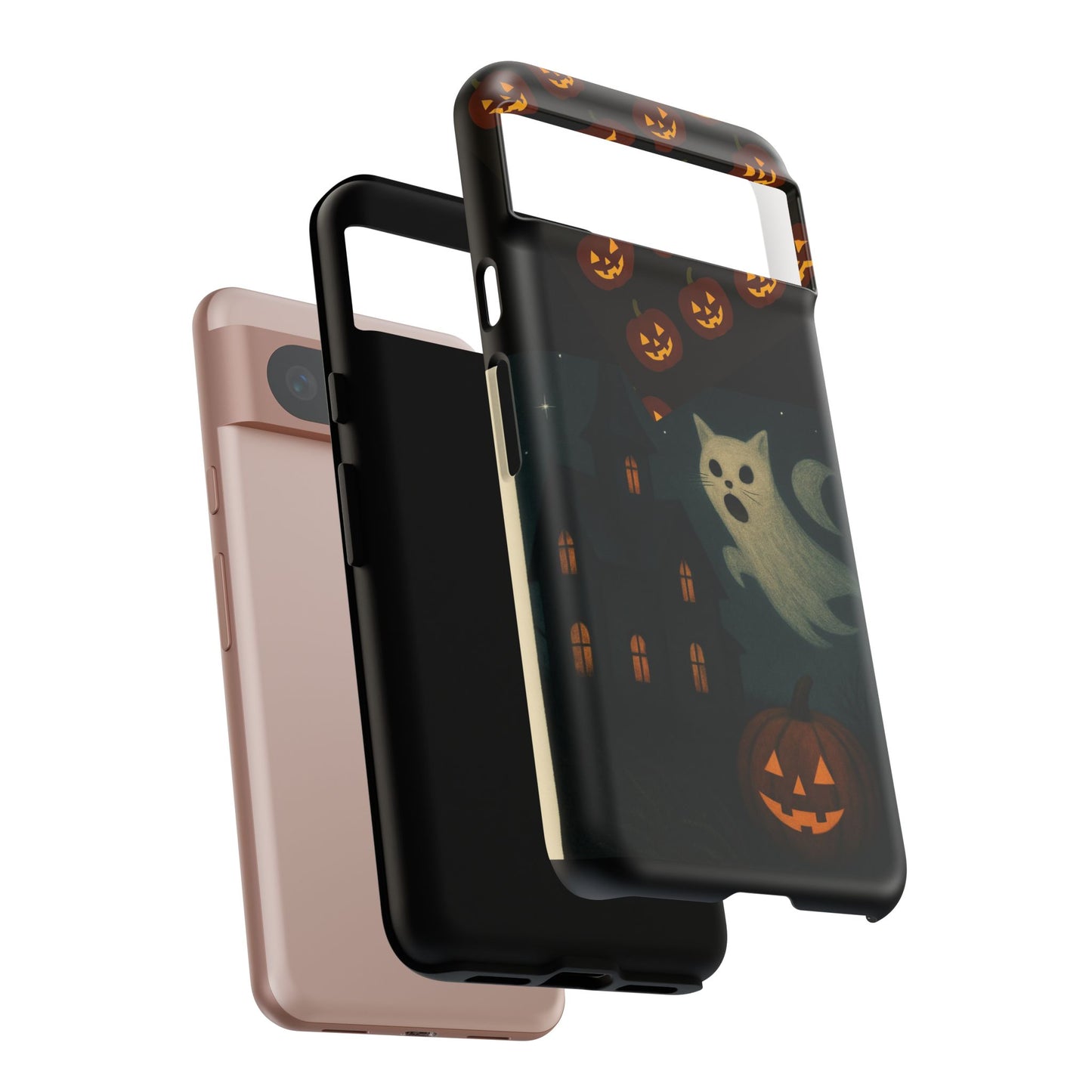 Phone Case, Halloween Haunted House Cat Ghost iPhone 16, 15, 14, Pixel 8, 6 Samsung Galaxy 25, 24, 23