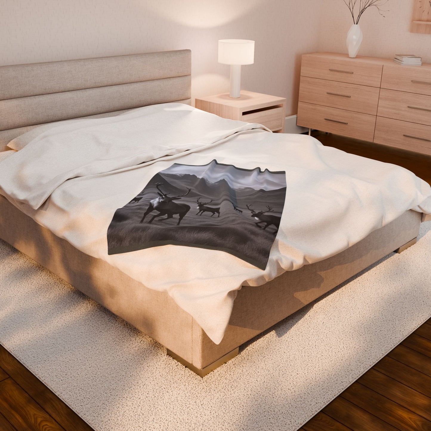 Black and White Deer Mountain Blanket Cozy Wildlife Lodge Cabin Plush Velveteen Throw for Rustic Home Décor