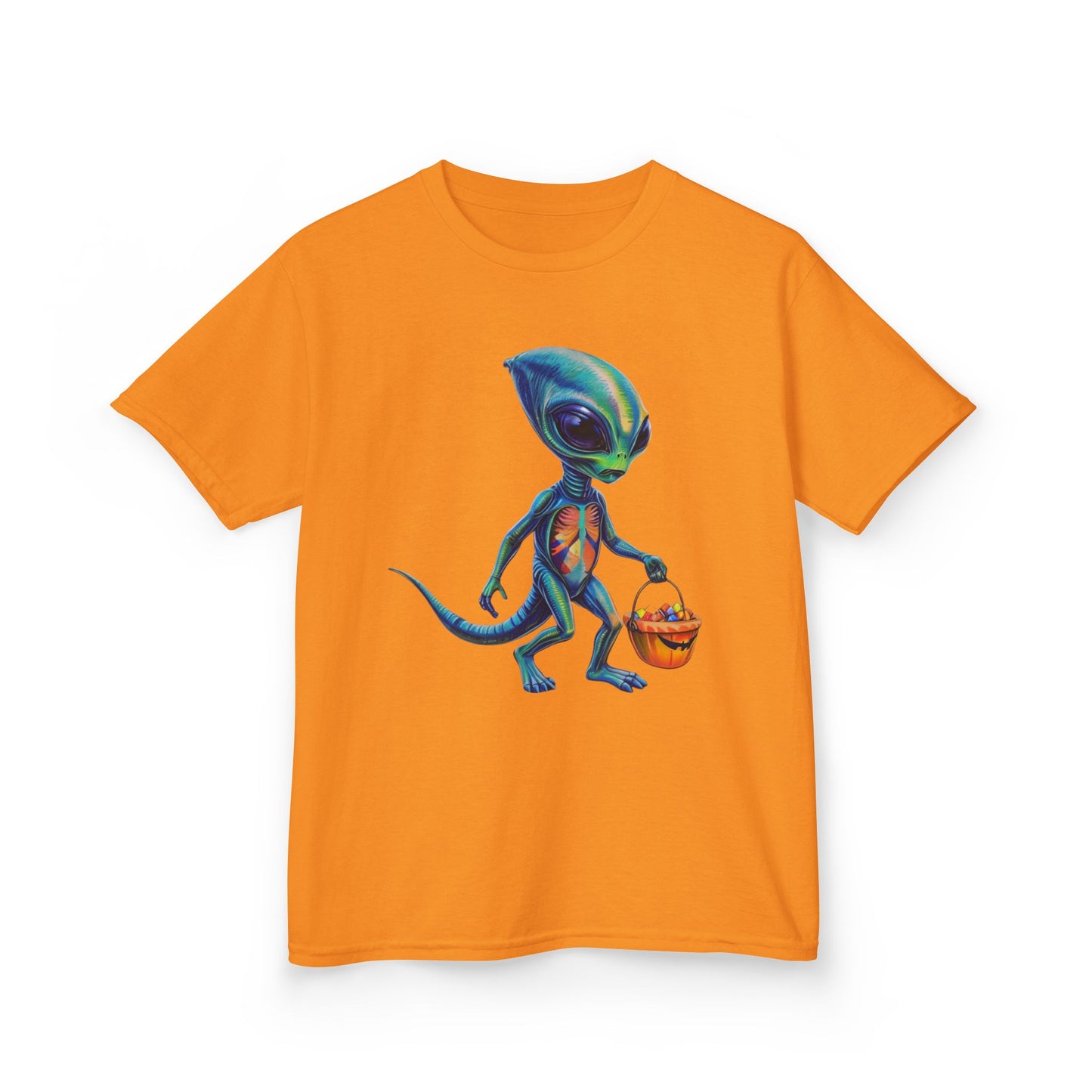 Alien Trick or Treat Halloween Kids T Shirt Cute Sci Fi Costume Tee Kids Heavy Cotton™ Tee