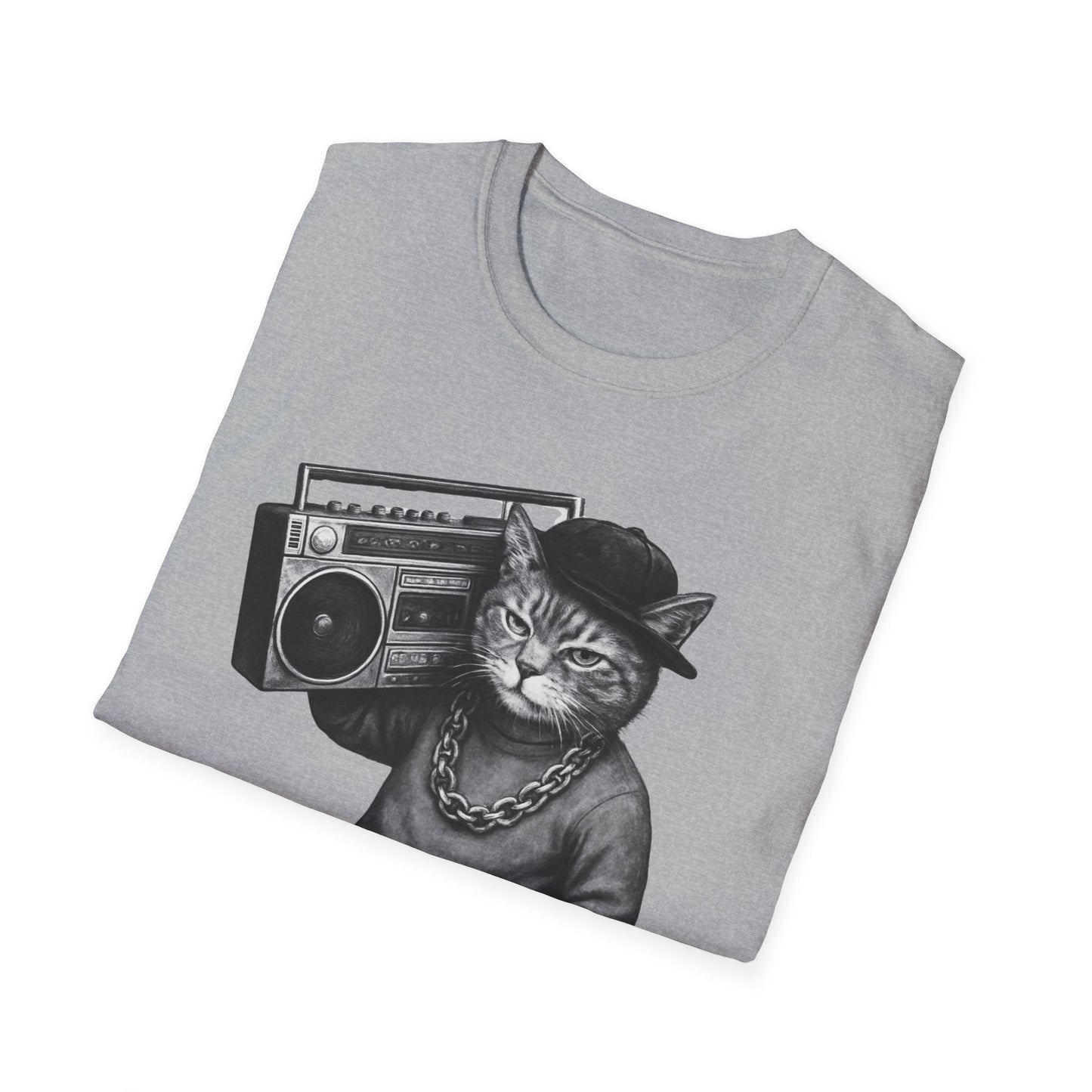Black & White Boombox Cat T Shirt Hip Hop Streetwear Graphic Tee for Music Lovers Unisex Soft style T Shirt