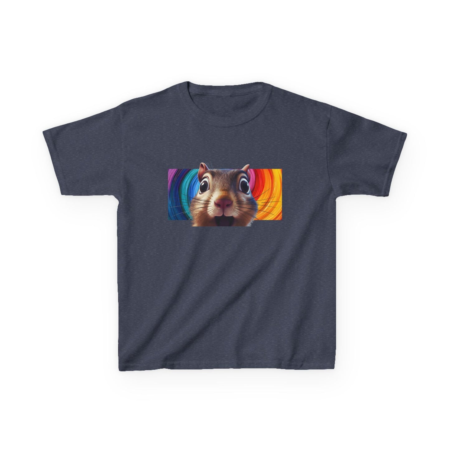 Funny Squirrel Kids T Shirt with Cute Cartoon Chipmunk Rainbow Graphic Tee Squeek Squeek Animal Lover Gift Yellow Childrens Shirt