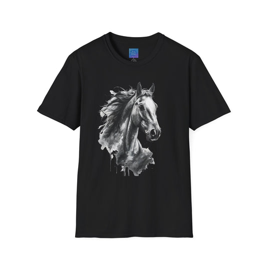Black and White Horse Graphic T-Shirt Artistic Equestrian Tee