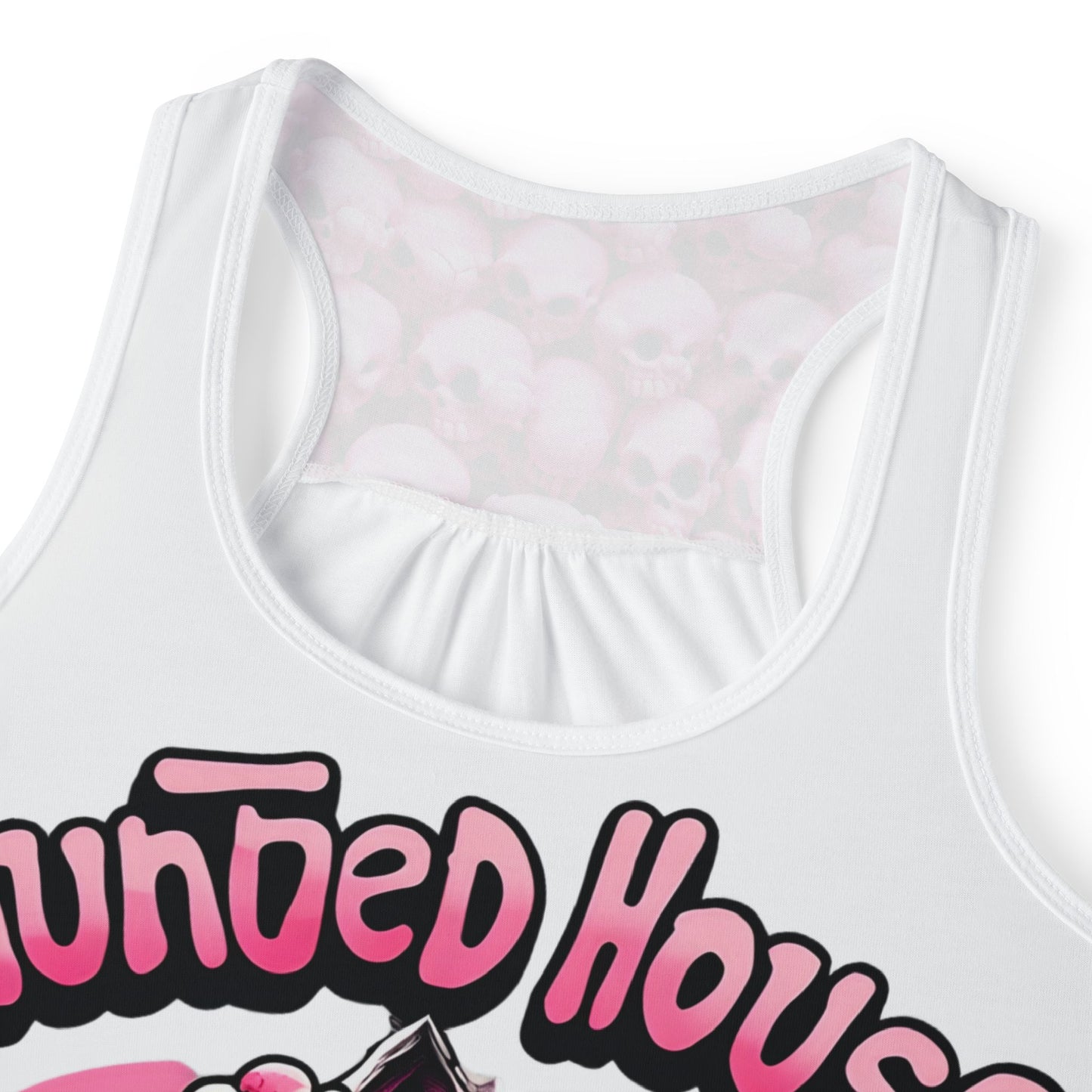 Haunted House Halloween Tank Top Pink Gothic Spooky Skeleton Shirt Womens Racerback Women's Tank Top