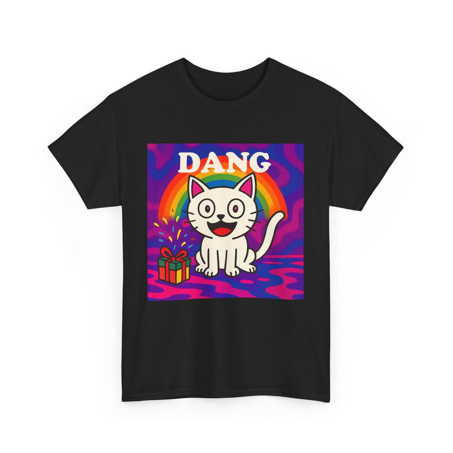 Funny Cat Rainbow T-Shirt Cute Cartoon Kitty Graphic Tee Gift