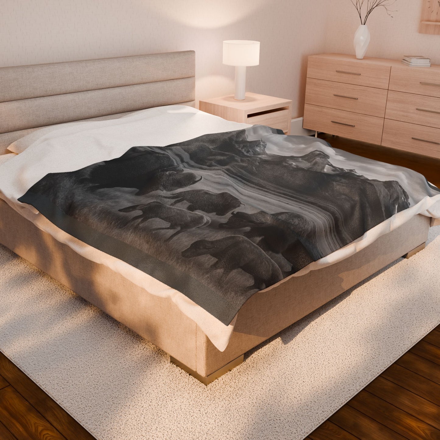 Rustic Bison Mountain Blanket Western Wildlife Lodge Cabin Decor, Cozy Buffalo Herd Bed Throw, Nature Inspired Rustic Bedding