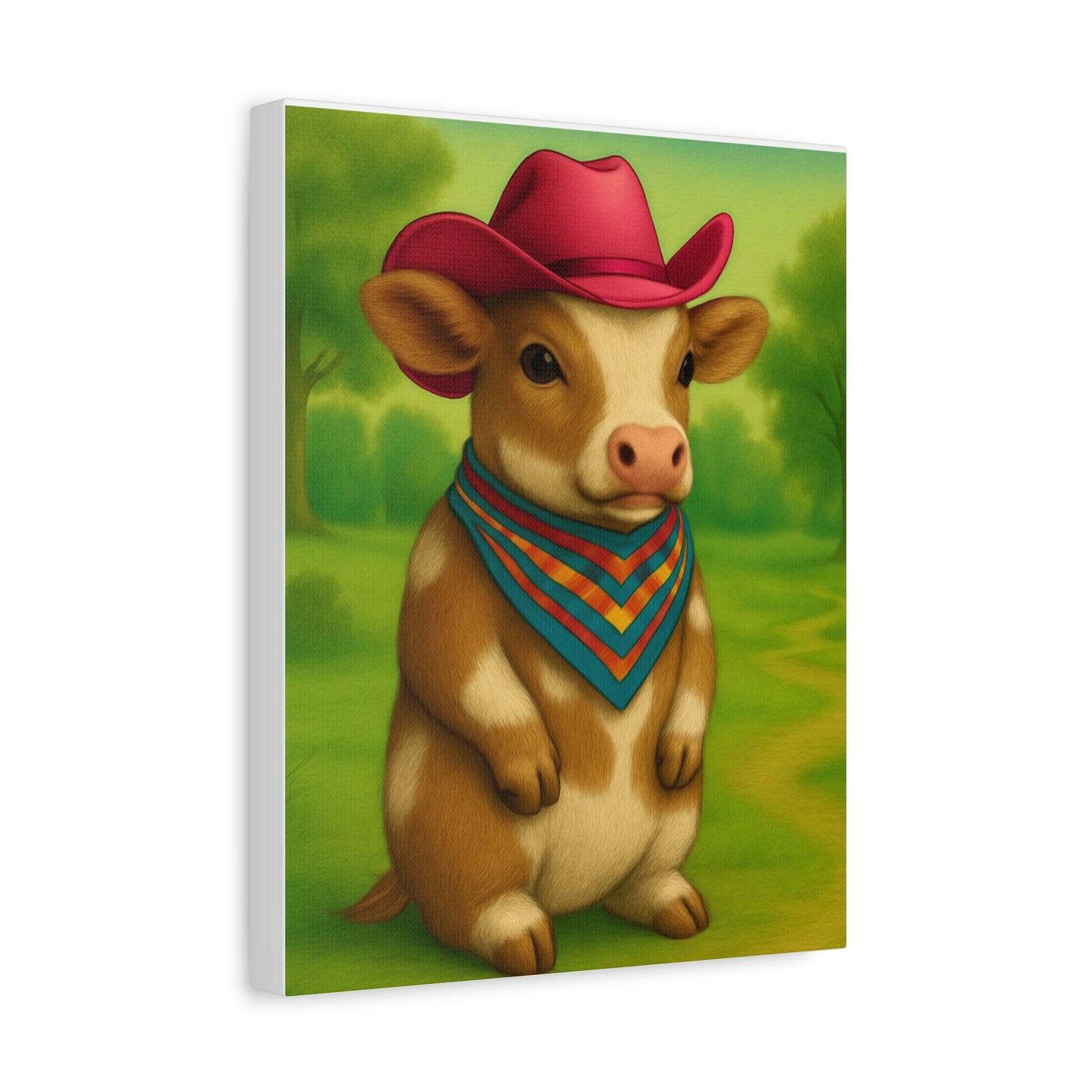 Cowboy Cow Country Baby Matte Canvas - 8x10 Stretched Nursery Wall Art, Western Farmhouse Decor, Kids Room Print, Rustic Barn Animal