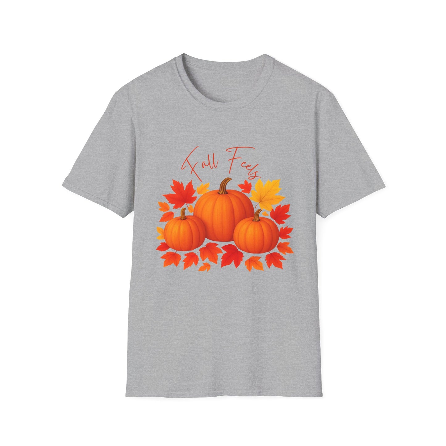 Fall Feels Pumpkin T-Shirt Cozy Autumn Leaves & Seasonal Harvest Tee Unisex Soft style T Shirt