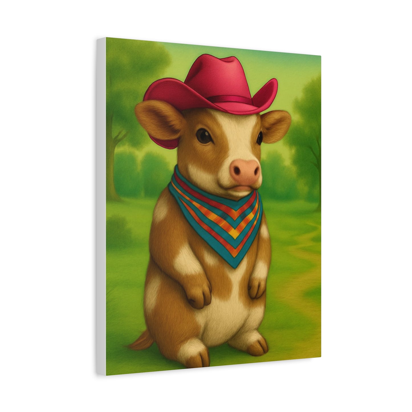 Cowboy Cow Country Baby Matte Canvas - 8x10 Stretched Nursery Wall Art, Western Farmhouse Decor, Kids Room Print, Rustic Barn Animal