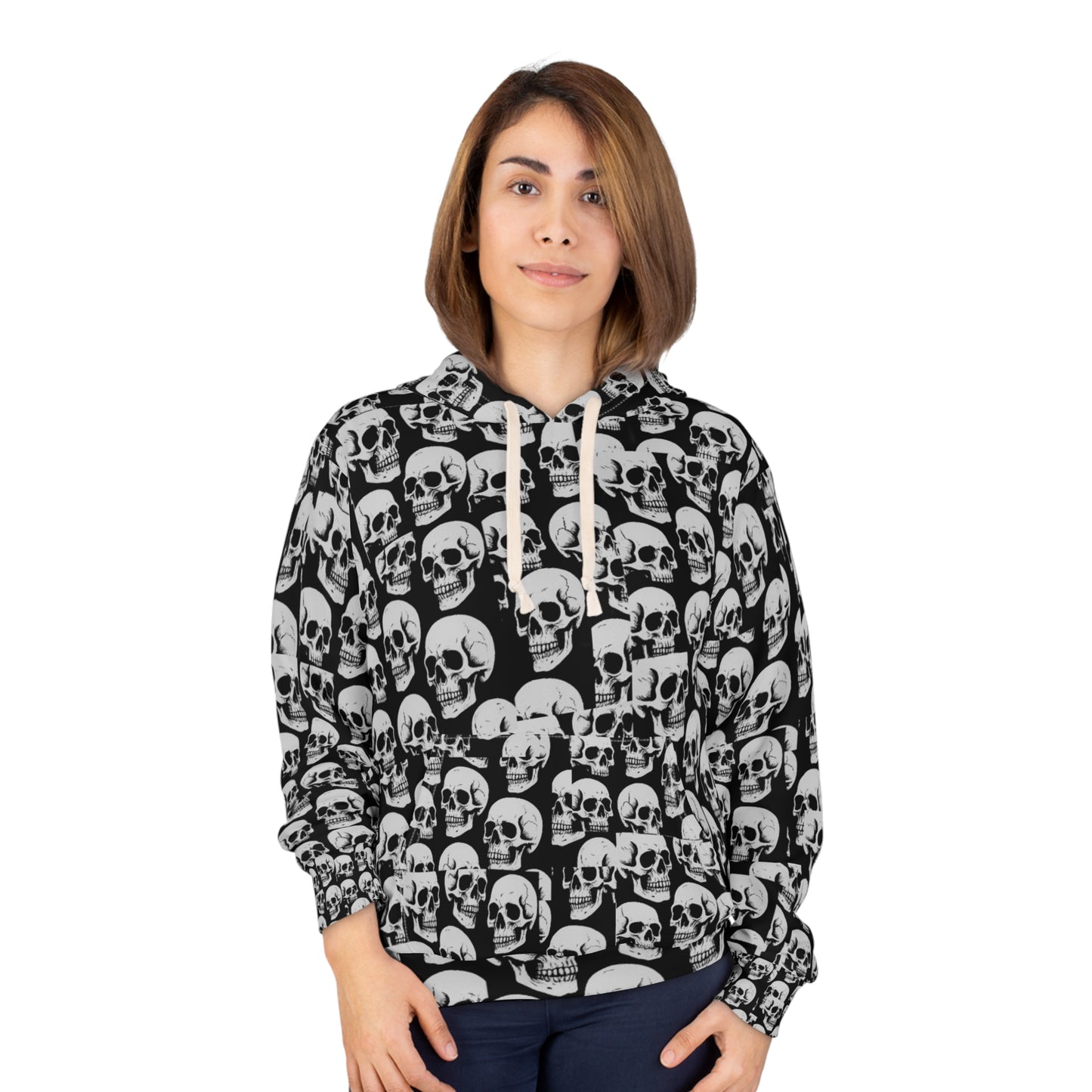 Bold Gothic Skull Hoodie for Men Black and White Skeleton Streetwear, Halloween Punk Rock Pullover Sweatshirt