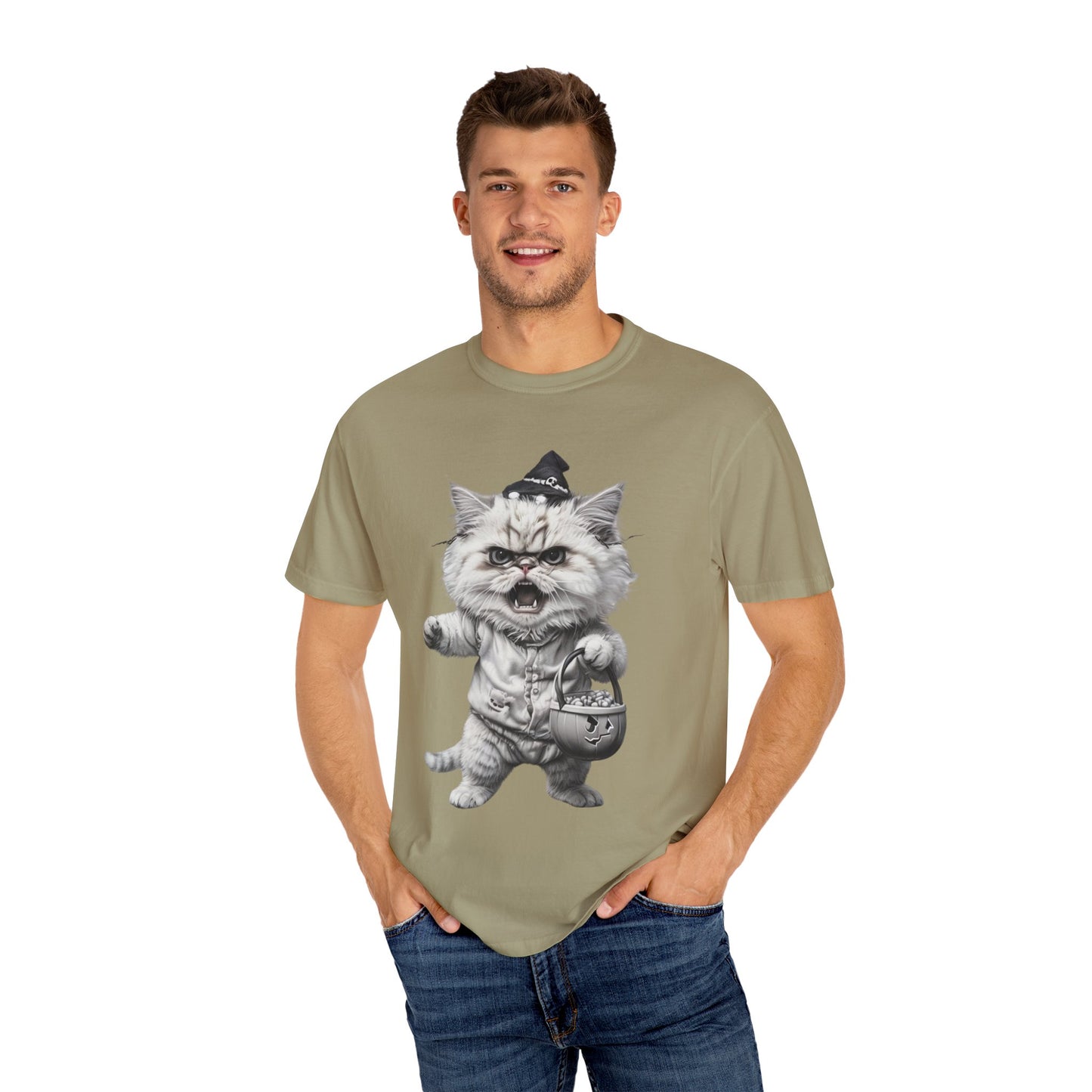 Angry Halloween Cat T Shirt Funny Spooky Kitten Tee Gothic Trick or Treat Shirt Unisex Garment Dyed T shirt