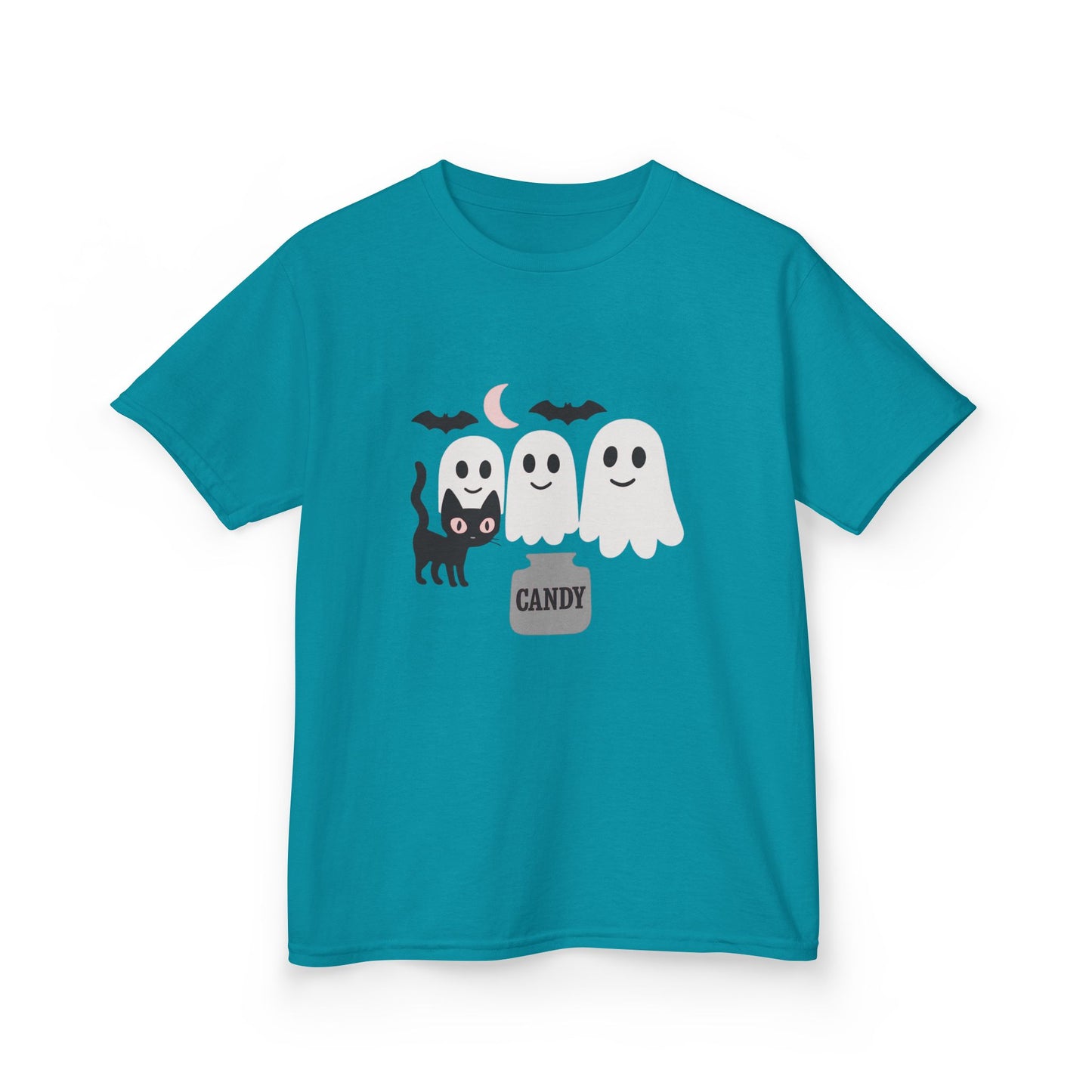 Halloween Youth Shirt Ghost Cat Candy Tee Boy Girl Pink Kids Trick or Treat T-Shirt Kids Heavy Cotton⢠Tee