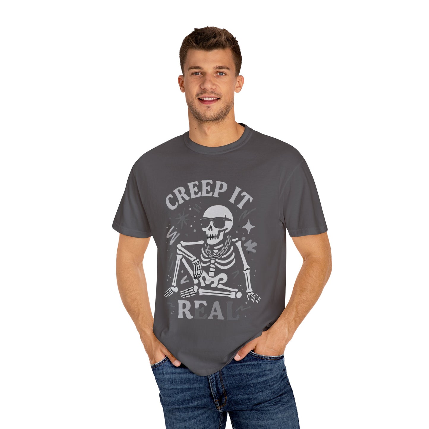 Creep It Real Skeleton T Shirt Funny Urban Halloween Graphic Tee Unisex Black Spooky T Shirt Unisex Garment Dyed Tshirt Men Women