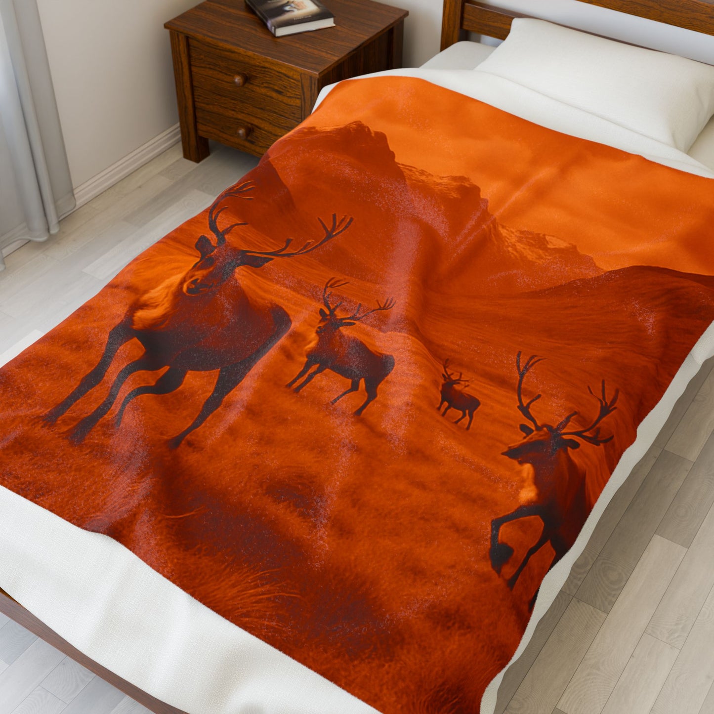 Elk Deer Wildlife Blanket Cozy Hunting Cabin Lodge Plush Velveteen Throw Rustic Mountain Nature Decor Bedding