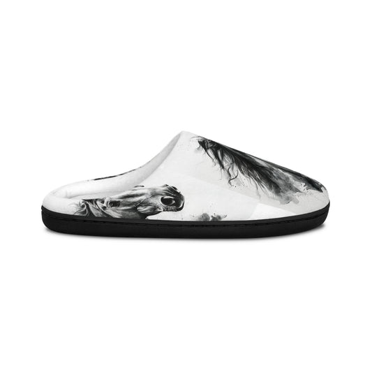 Black and White Horse Slippers Cozy Indoor Equestrian Footwear, Western Ranch Style Gift