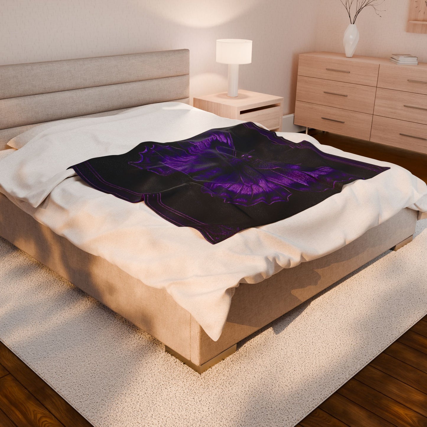 Purple Butterfly Blanket Black Throw Gothic Boho Cozy Decor Velveteen Plush Blanket