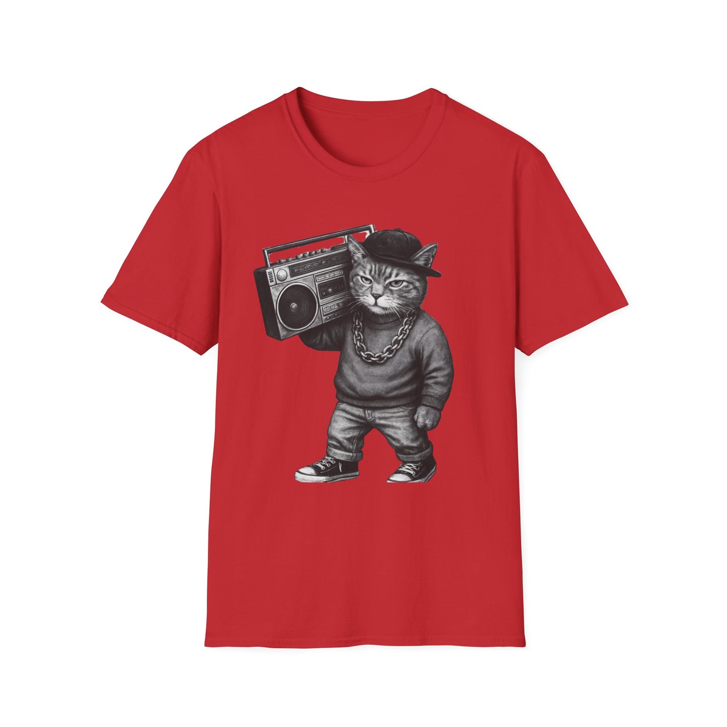 Black & White Boombox Cat T Shirt Hip Hop Streetwear Graphic Tee for Music Lovers Unisex Soft style T Shirt