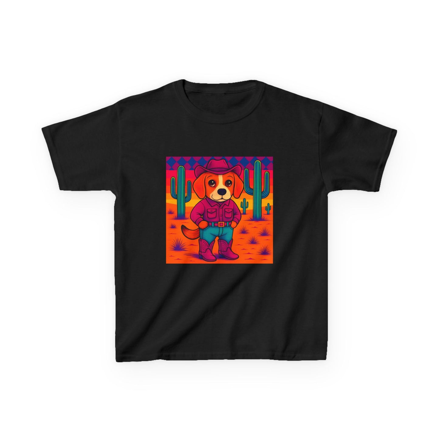 Cowboy Dog Kids T Shirt Unisex Western Puppy Shirt Birthday Rodeo Tee Fun Animal Graphic for Boys Girls Kids Heavy Cotton⢠Tee