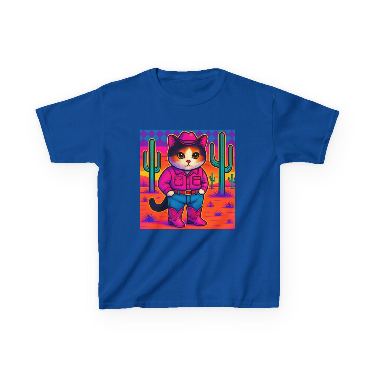 Cowgirl Cat Kids Shirt Cute Western Cat Tee Pink Calico Kitty Desert Shirt Y2K Girls Graphic Tee Kids Heavy